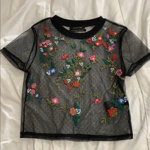 mesh embroidered crop top